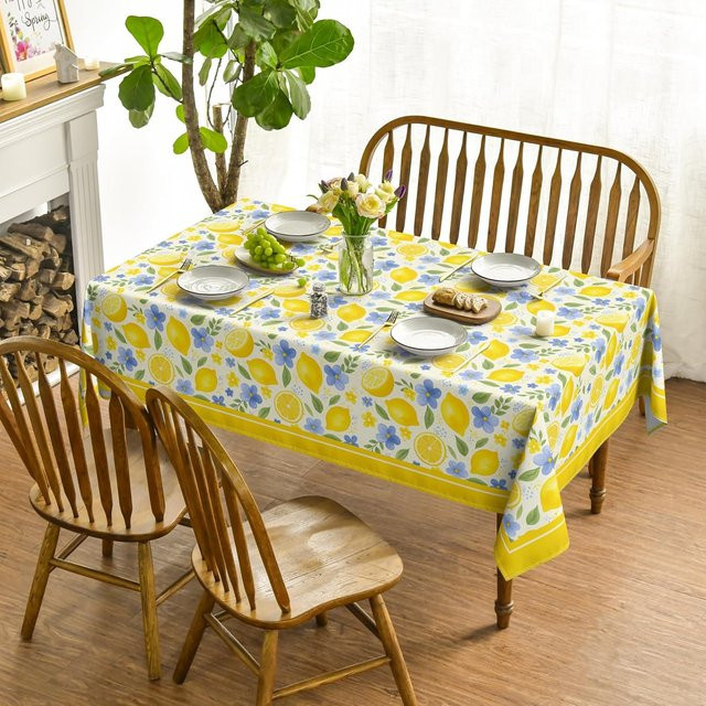 Rechteckige Tischdecke von JMG Household Supplies mit gelbem Zitronen- und blauem floralem Blätterdruck, B/L: 100 x 160 cm - Bild 1