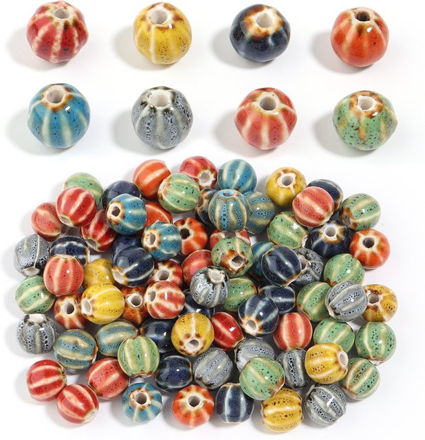 louleur Keramikperlen, Wassermelonen-Blumenglasur, Bunt, 12 mm - Bild 1