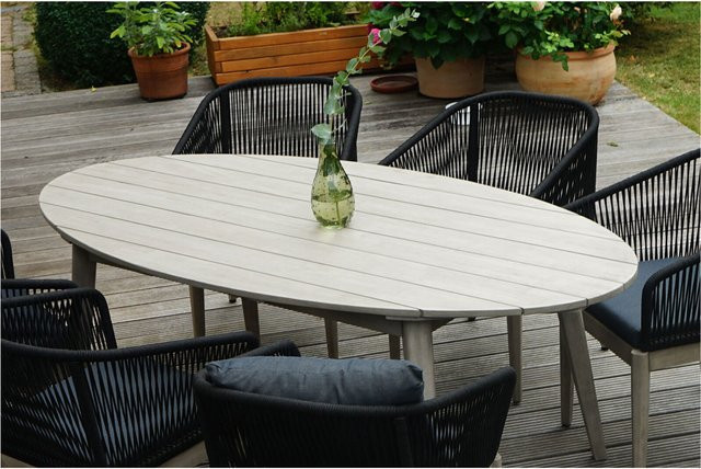 OUTFLEXX Arendal Diningtisch aus Akazie, grau, oval, B/T: 200 x 100 cm, FSC-zertifiziert - Bild 1