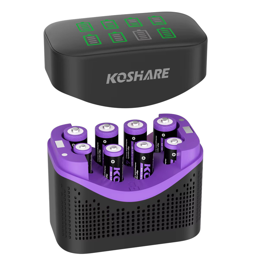 KOSHARE Smart LCD Li-Ionen-Akkuladegerät-Set mit AA und AAA Akkus in Schwarz, hohe Kapazität 4255mWh und 1100mWh - Bild 4