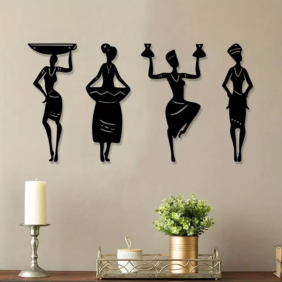 4-teilige Afrikanische Frauen-Silhouetten Metall-Wandkunst in Schwarz von DDPNKL für deine ethnische Wohnraumdekoration - Bild 4
