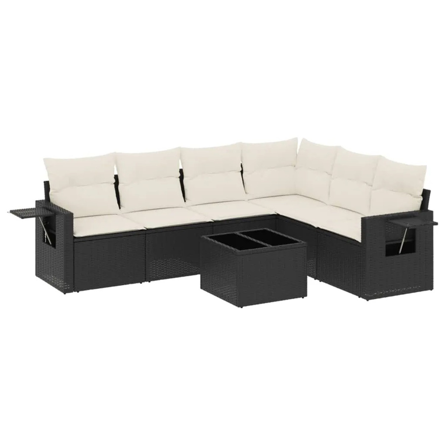 vidaXL 7-teilige Garten-Sofagarnitur in L-Form aus Poly-Rattan in Schwarz mit Kissen und Armlehnen - Bild 2