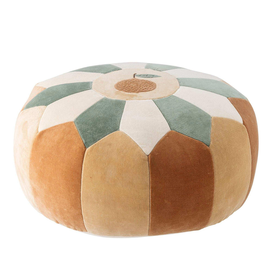 Bloomingville Mini Agnes Pouf aus Baumwolle in Braun mit gesticktem Muster im skandinavischen Design, Durchmesser: 50 cm - Bild 1