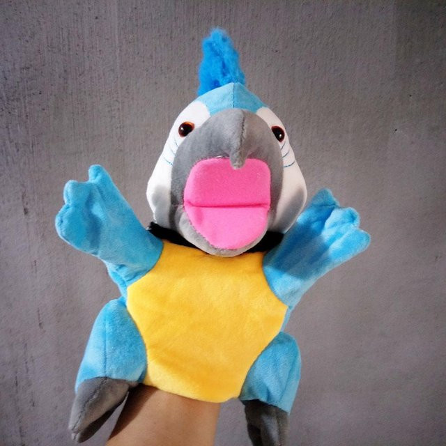 Cartoon Handpuppe Plüschtier Blauer Papagei Vogel, ab 0 Jahren - Bild 1