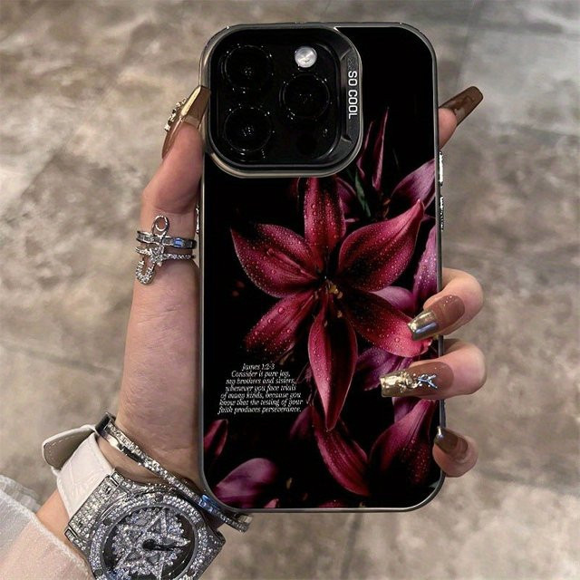 Tiefrote TPU-Handyhülle mit Blumenmuster für iPhone Modelle, galvanisiertes Design - Bild 1