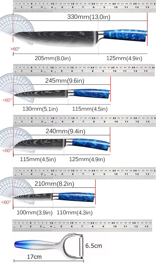 WXCOO Professionelles Küchenmesser-Set aus Edelstahl mit Harzgriff inklusive Kochmesser, Ausbeinemesser und Obstschäler - Bild 3