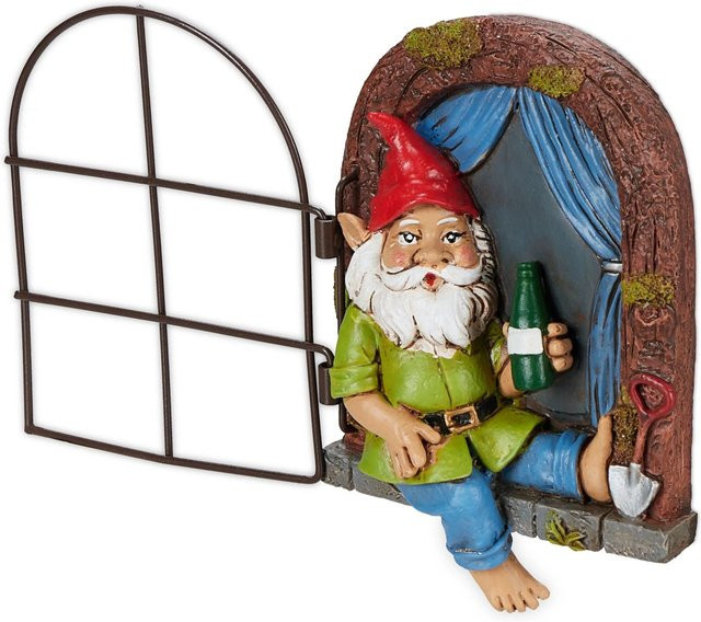 Relaxdays Wichtelfenster Baumzwerg aus Polyresin und Metall, Bunt, Frostfest, Aufhängbar, B/H/T: 14,5 x 10,5 x 4 cm - Bild 1