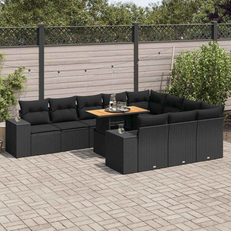Vidaxl 10-tlg. Garten-Sofagarnitur aus Polyrattan mit Kissen in Schwarz - Bild 1