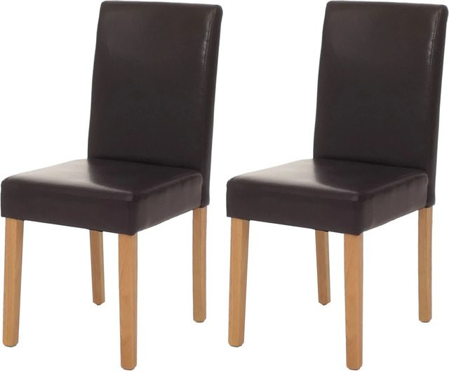 CHEFGASTRO Esszimmerstuhl 2er-Set aus Leder in Braun mit hellen Buchenholzbeinen, B/T/H: 90 x 43 x 56 cm, Sitzhöhe: 45 cm - Bild 1