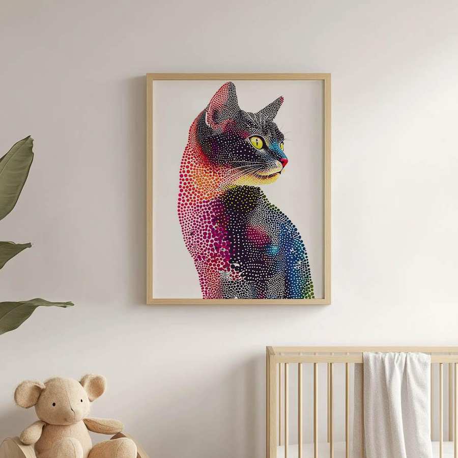 iKable Poster Katze in buntem Mosaik mit dunkelbraunem Holzrahmen, Breite: 30 cm, Höhe: 40 cm - Bild 3