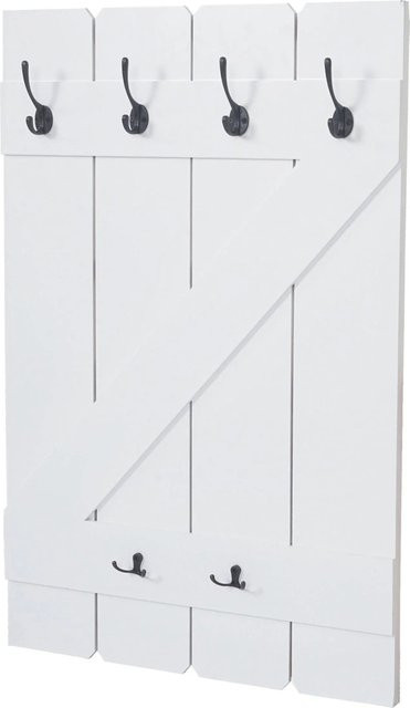 BERLINLODGE Wandgarderobe aus Paulowniaholz mit 6 Haken, Weiß lackiert, B/H/T: 91 x 60 x 10 cm - Bild 1