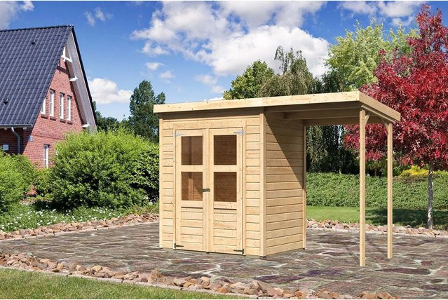 Karibu Holz-Gartenhaus Vellinge Natur mit Pultdach und modernem Design, Farbe: Braun, B/T/H: 219 x 178 x 122 cm - Bild 1