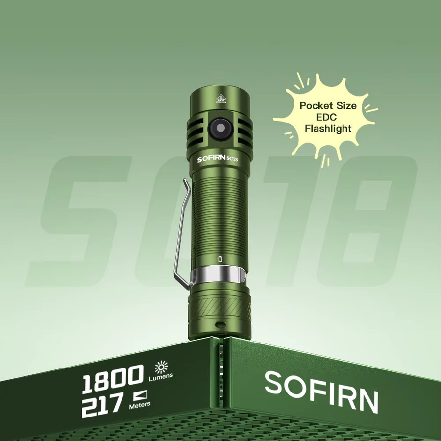 SOFIRN SC18 EDC Taschenlampe mit 1800 Lumen SST40 LED, TIR Optik und USB-C wiederaufladbarem Akku, Schwarz - Bild 5