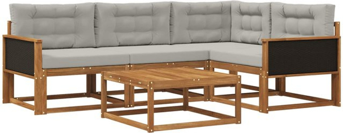 Modernes Outdoor-Sofagarnitur Set aus Akazie mit 5 Teilen und Kissen in Natur und Grau von vidaXL - Bild 1