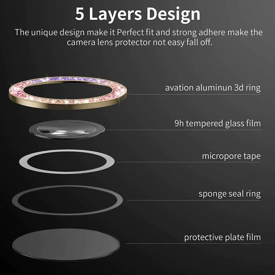 Xyun Glitzer Kamera-Displayschutz für Samsung Galaxy S25 Ultra S25 Plus S24 Ultra S24 Plus S23 Ultra S22 Ultra Rückseiten-Objektivring in Silber - Bild 5