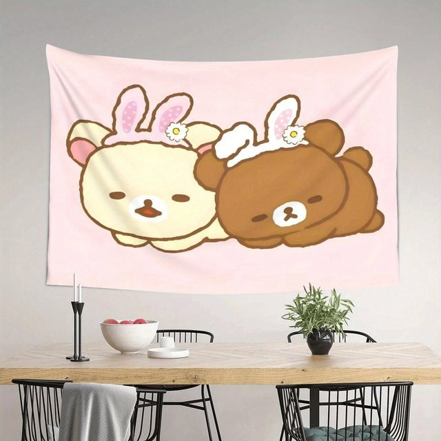 ZLIENSZUS Rilakkuma Wandteppich mit niedlicher Cartoon-Figur in Pink und Weiß, Rechteckig, Breite: 60 cm, Höhe: 40 cm - Bild 1