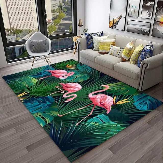 JGJG Flamingo Teppich mit tropischem Tierdruck, rutschfeste Fußmatte aus Polyester für Badezimmer, Wohnzimmer oder Schlafzimmer, B/B: 60 x 40 cm, Mehrfarbig - Bild 1
