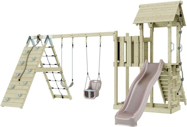 OutdoorToys Spielturm Roskilde mit Babyschaukel in Altrosa - Bild 1