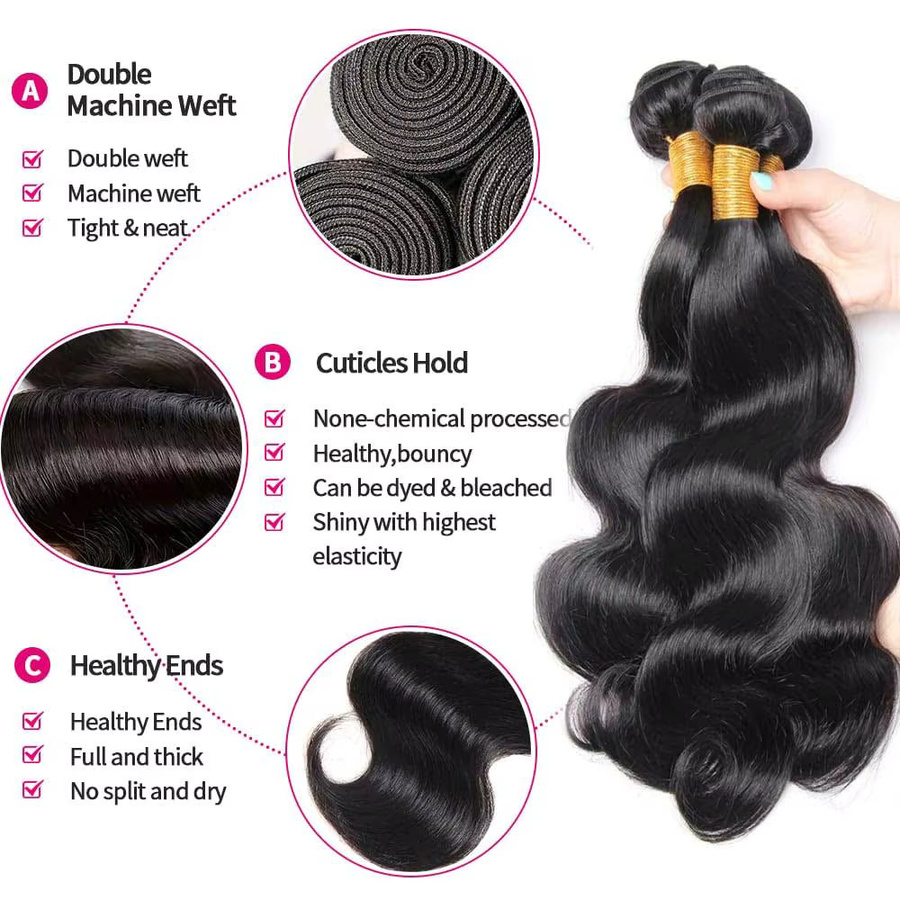 BUNGIOL Haarverlängerung Body Wave, Brasilianisches Remy Echthaar, Unisex - Bild 3
