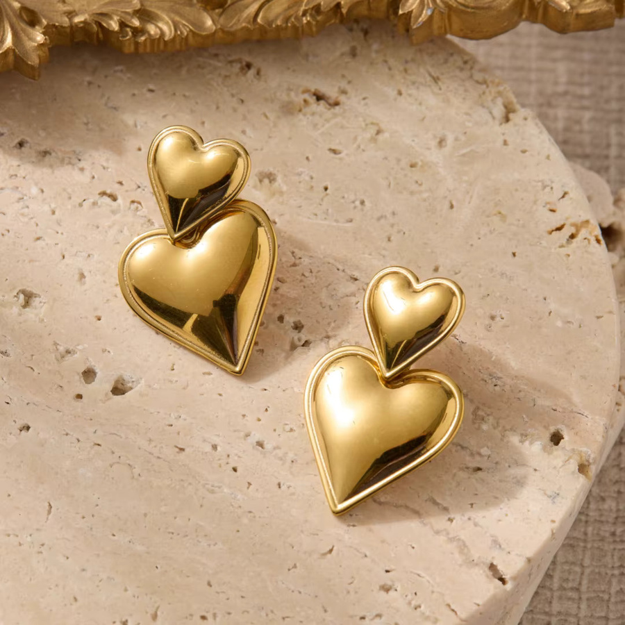 St.delan Ohrhänger Edelstahl, Doppelherz, Gold, Damen - Bild 2