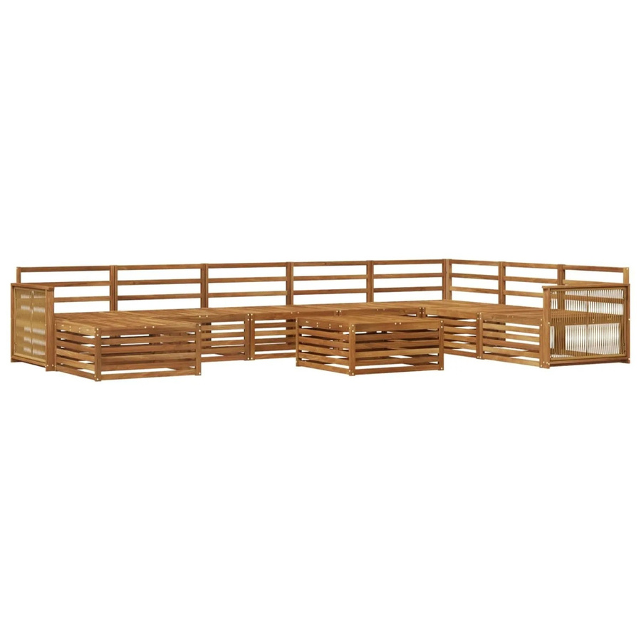 vidaXL Outdoor-Sofagarnitur aus Akazie Massivholz in Braun, 9-teiliges Set mit Tisch, Fußhocker und Polstern - Bild 2