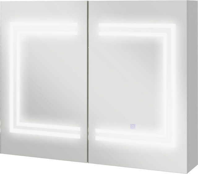 kleankin Spiegelschrank mit LED-Beleuchtung in Glänzendes Weiß, Badezimmerschrank mit Soft-Close-Türen und Touch-Schalter, B/H/T: 80 x 65 x 15 cm - Bild 1