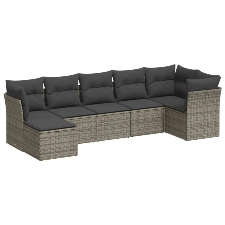vidaXL 7-tlg Garten-Sofagarnitur aus Poly Rattan mit Kissen in Grau - Bild 2