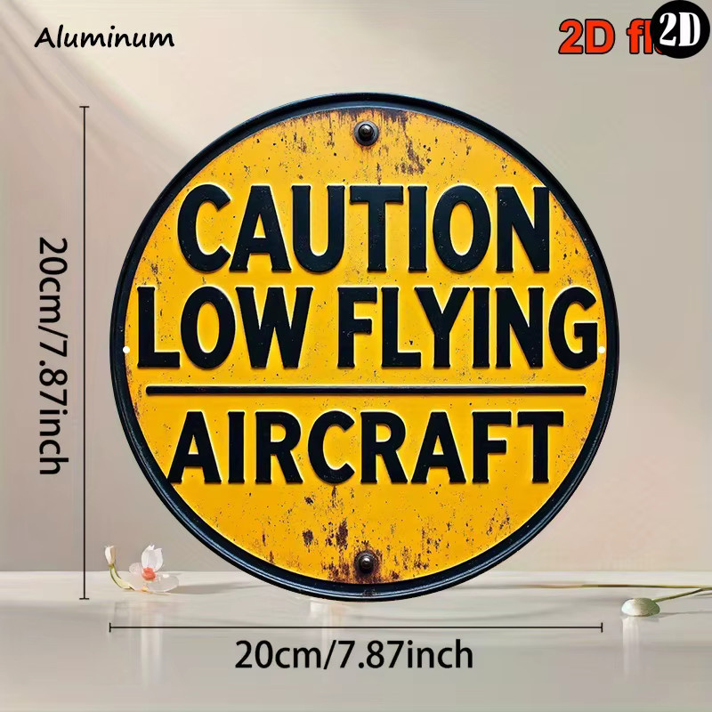 HELLOYOUNG Retro-Flugzeug-Warnschild als Vintage Wanddekoration aus Metall, Gelb-Schwarz, B/H: 20,3 x 20,3 cm - Bild 3