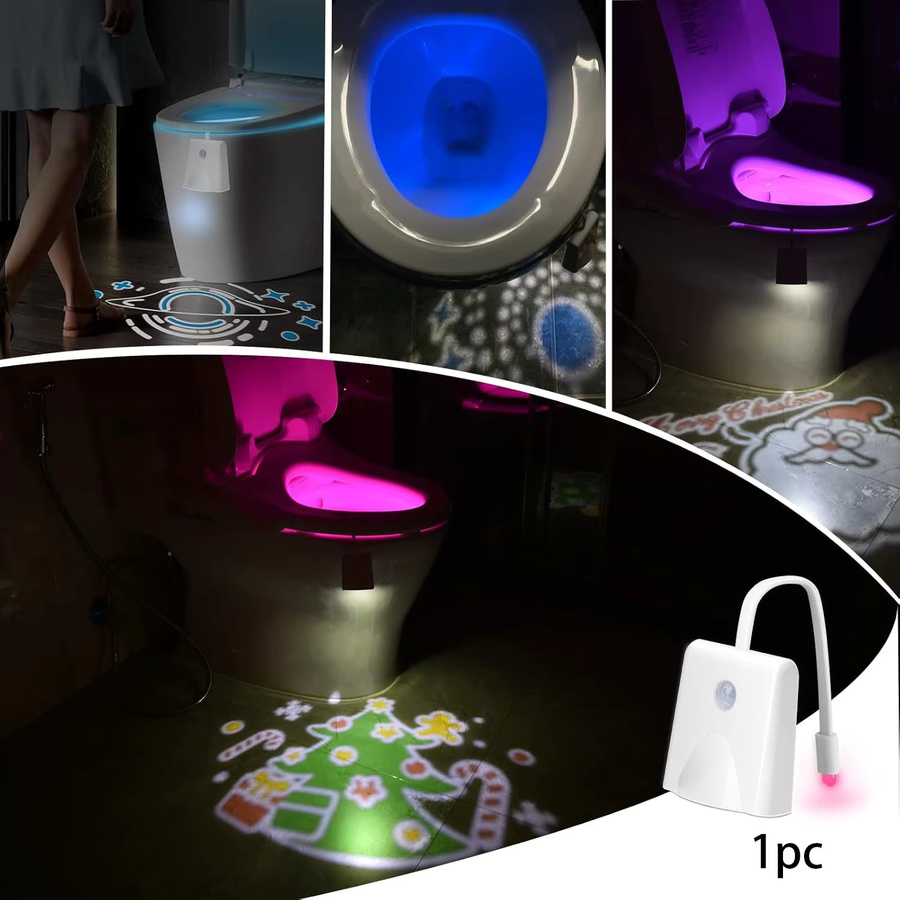 Ouelico 4-teiliges Toiletten-Nachtlicht-Set mit Bewegungssensor, 16 RGB-Farbvariationen und wiederaufladbarem Akku in Weiß - Bild 4
