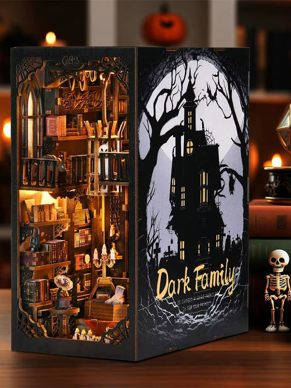 ASLOWSNAIL Book Nook Kit Dark Family DIY Holzpuzzle im Gothic-Stil für Halloween, schwarzes Modell für das Bücherregal als dekorative Buchstütze - Bild 7
