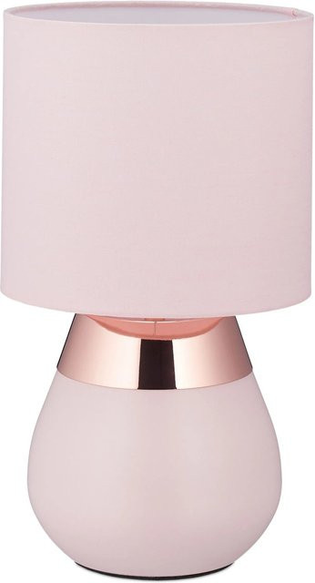 Relaxdays Nachttischlampe aus Eisen und Stoff in Rosa mit Touch-Funktion, Höhe: 32 cm, Durchmesser: 18 cm - Bild 1