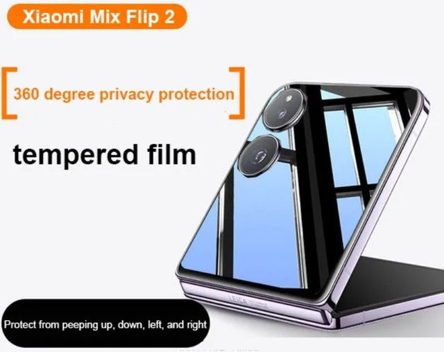 Privatsphäre 3D gebogener 9H gehärteter Glasschutz mit Anti-Peeping-Funktion für Xiaomi Mix Flip 2 Flip 5G, transparente Vollabdeckung und Anti-Kratz-Schutz - Bild 1
