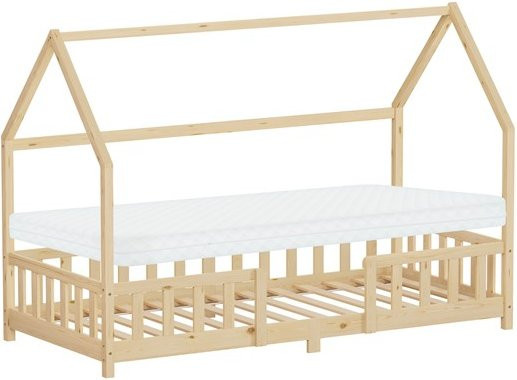 ML-Design Kinderbett im Hausdesign aus Kiefernholz mit Matratze, Farbe Natur und Beige, B/T/H: 90 x 200 x 144 cm - Bild 1