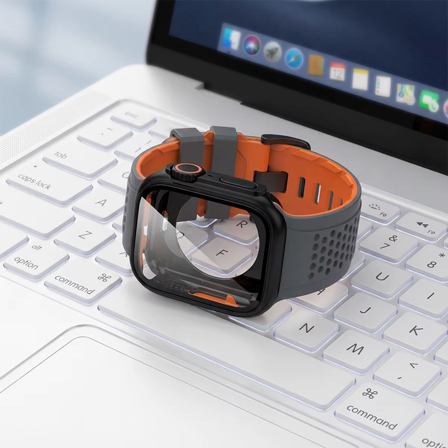 CHIICSMART Silikonarmband + Hülle für Apple Watch 44 mm, Schwarz, Unisex - Bild 4