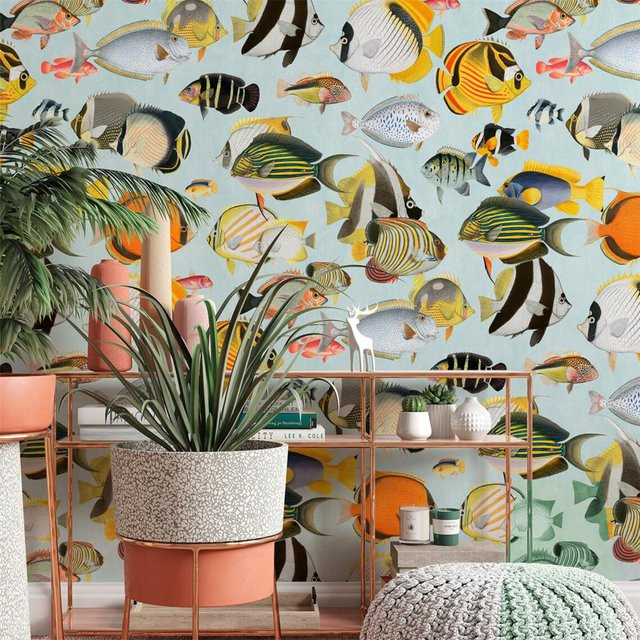 Kreative 3D Ozean Welt Fisch Wandtapete als Wandaufkleber für Wohnzimmer, Schlafzimmer und Hotel zur Home Dekoration - Bild 1