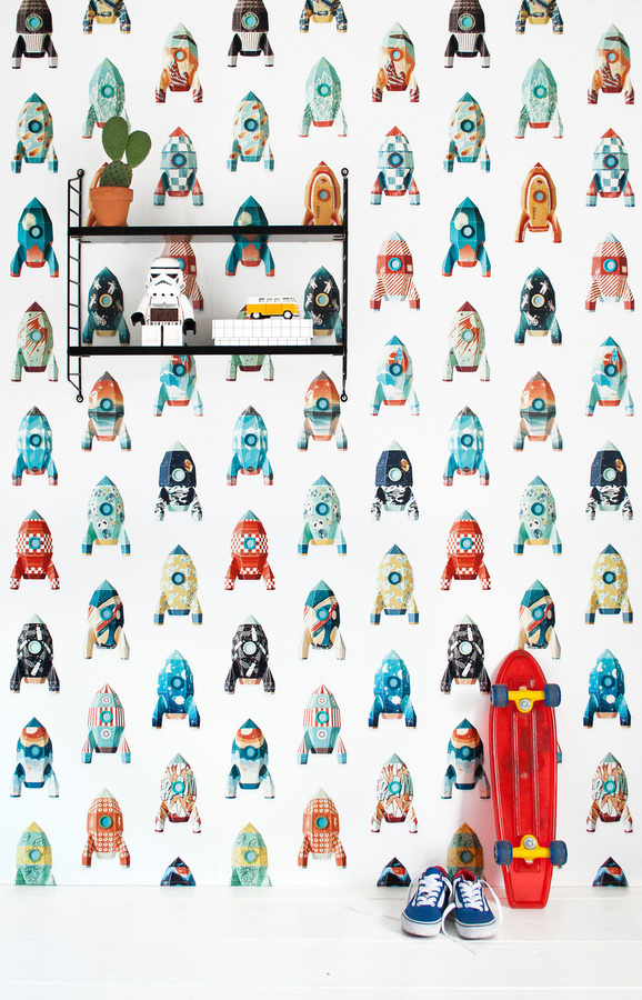 Studio Ditte Tapete Rocket Multicolour Vintage Geometrisch Matt für Kinderzimmer - Bild 1