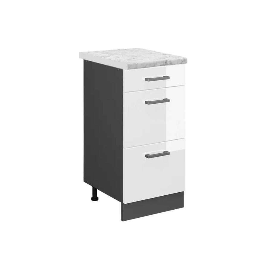 Vicco R-Line Schubladenschrank für die Küche in Weiß Hochglanz mit Marmor-Optik, Breite: 40 cm - Bild 2