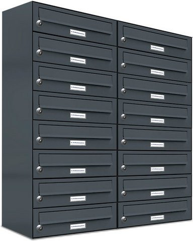 AL Briefkasten-System für 16 Parteien, Aufputzmontage, grau, B/H/T: 153,182 x 92,0 x 27,5 cm - Bild 1