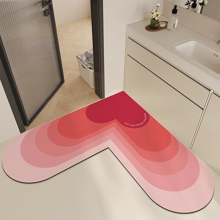 Rutschfeste L-förmige Fußmatte aus Kieselgur von Yiran Furniture in Rot und Pink mit Herz-Design, B/T/H: 50 x 50 x 45 cm - Bild 1