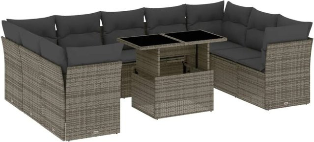 vidaXL 10-tlg Garten-Sofagarnitur aus Poly Rattan mit Kissen in Grau - Bild 1