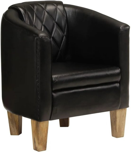 vidaXL Clubsessel Schwarz aus Echtleder mit Holzgestell aus Mango - Bild 1