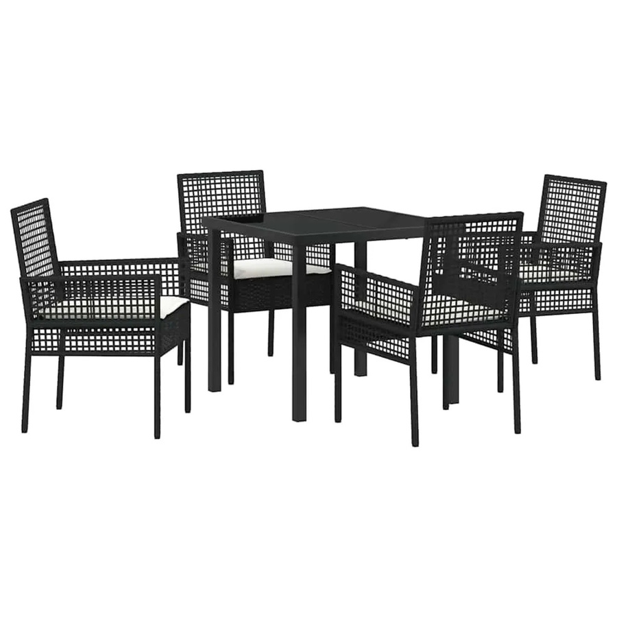 vidaXL 5-teiliges Garten Essset aus schwarzem Poly Rattan mit Kissen für Balkon und Garten, Tisch und 4 Stühle, B/T/H: 120 x 75 x 75 cm - Bild 2