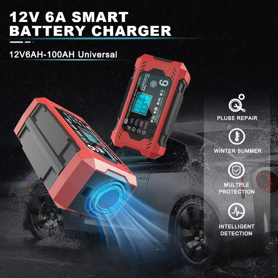 Intelligentes Multifunktions-Batterieladegerät mit Puls-Reparaturfunktion für Motorrad, SUV und Lkw, 12V/6A, Rot - Bild 2