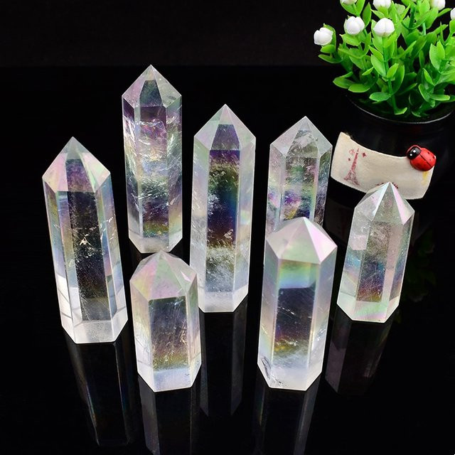 RYCRYSTAL Aura-Kristallspitze Heilender Obelisk aus klarem Quarz in Multicolour als Deko-Ornament - Bild 1