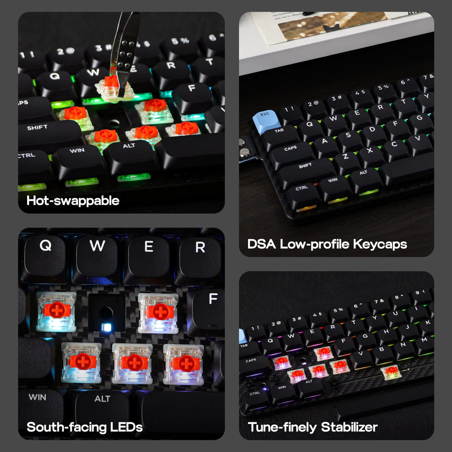 EPOMAKER Carbon60 Mechanische Tastatur 60 % mit Kohlefasergehäuse in Schwarz, QMK/VIA Unterstützung, Bluetooth 5.0, 2,4 GHz und USB-C Verbindung, ANSI Layout - Bild 2