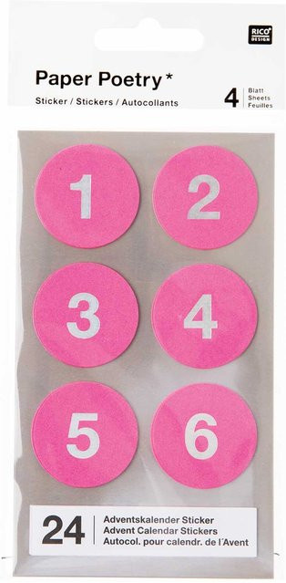 Rico Design Paper Poetry Adventskalender Sticker Zahlen 1-24 in Pink - Bild 1