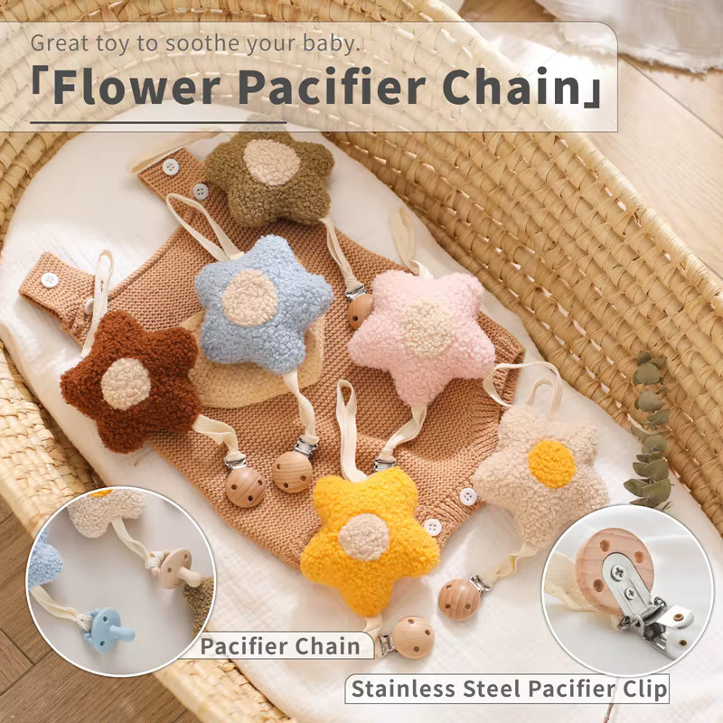Baby Schnuller Clip mit Blumenmuster in Blau und Mehrfarbig für Neugeborene und Kinderwagen - Bild 2