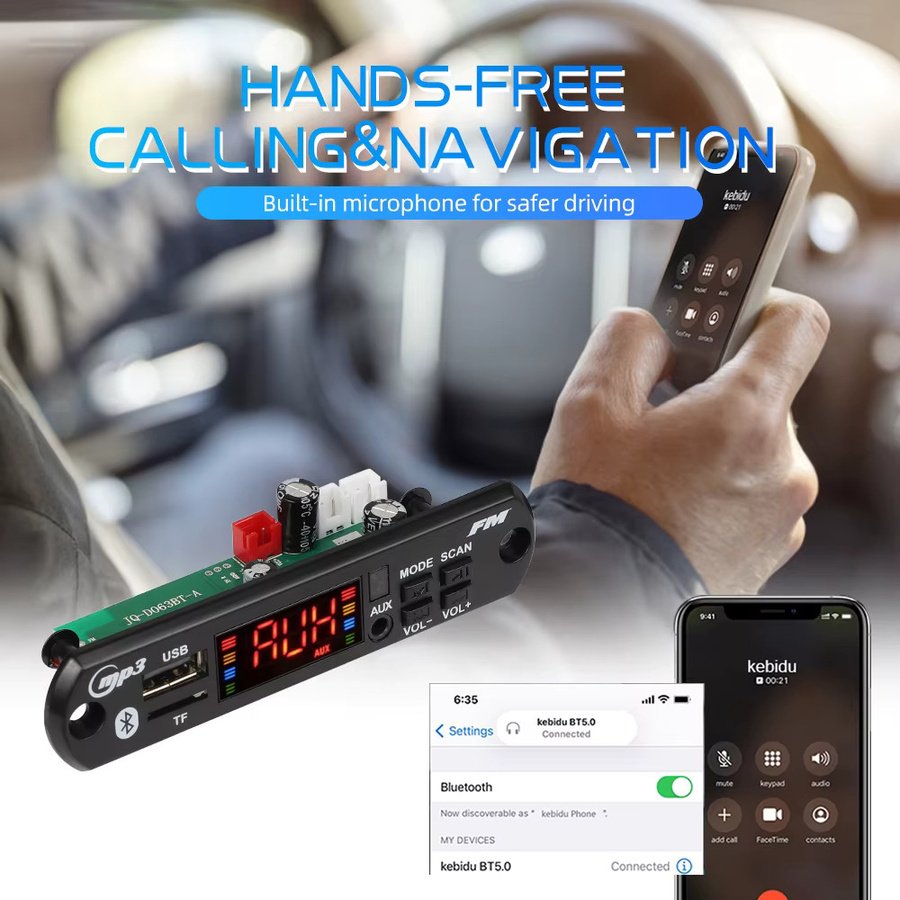 Kebidumei MP3 Decoder Board mit 80W Verstärker, Bluetooth 5.0 und Freisprecheinrichtung in Schwarz - Bild 3