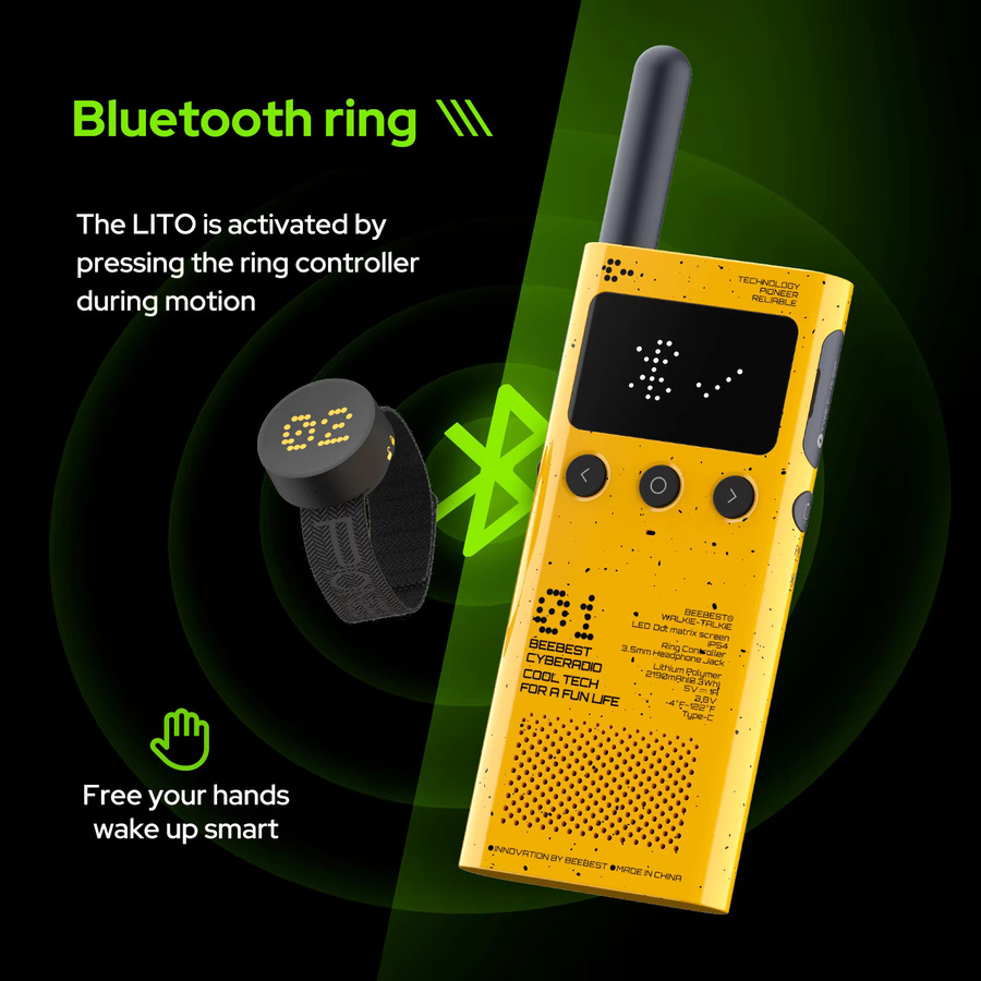 BEEBEST A101OS Lito Walkie-Talkie in Gelb mit 5 km Reichweite und IP54 Schutz für Outdoor-Sicherheit sowie Finger-PTT für XIAOMI 2S - Bild 3