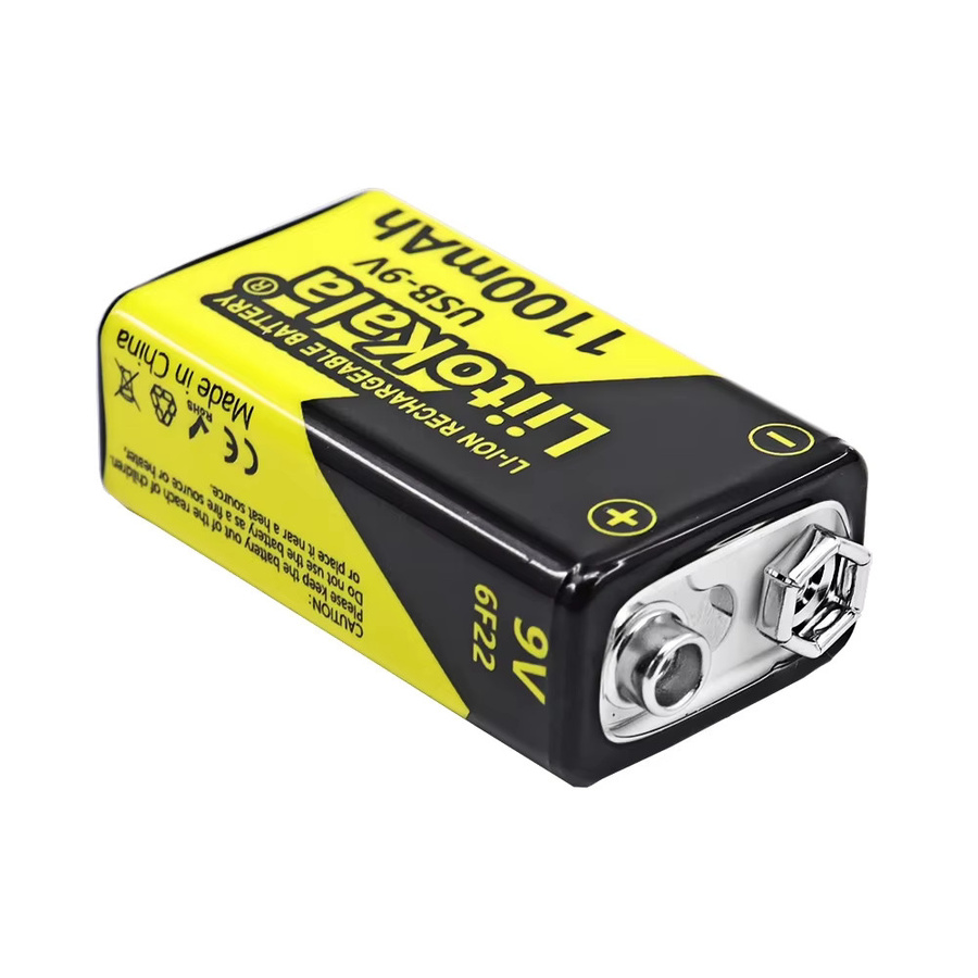 LiitoKala Li-Ionen-Akku 9V Block mit USB-C Anschluss, 1100 mAh, Gelb - Bild 2